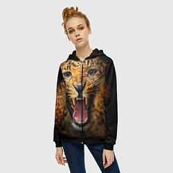 Толстовка на молнии женская Рык леопарда, цвет: 3D-черный — фото 2