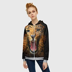 Толстовка на молнии женская Рык леопарда, цвет: 3D-меланж — фото 2