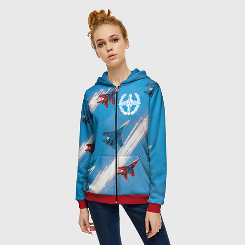 Женская толстовка на молнии Самолеты ВВС / 3D-Красный – фото 3
