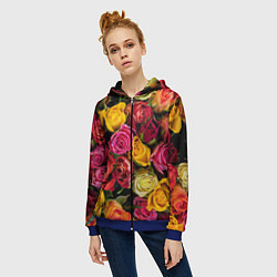 Толстовка на молнии женская Ассорти из роз, цвет: 3D-синий — фото 2