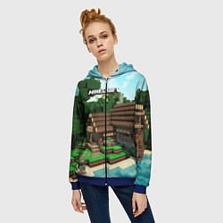 Толстовка на молнии женская Minecraft House, цвет: 3D-синий — фото 2