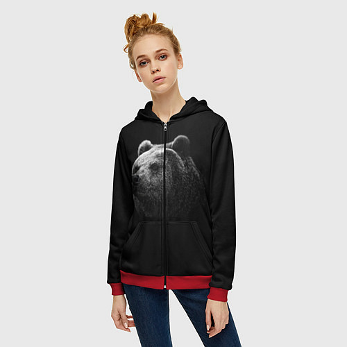 Женская толстовка на молнии Взгляд мишки / 3D-Красный – фото 3