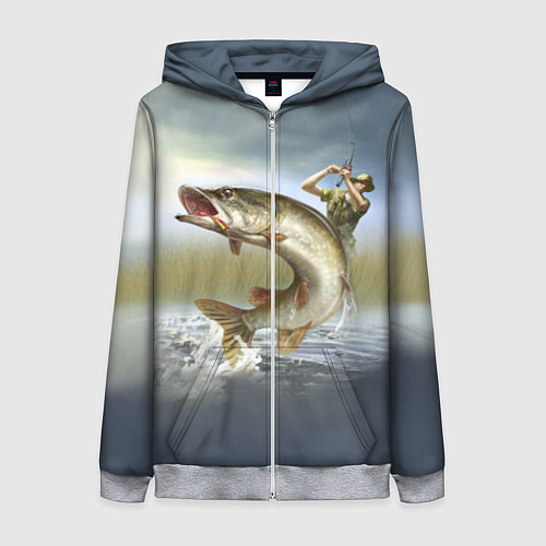 Женская толстовка на молнии Дерзская щука / 3D-Меланж – фото 1