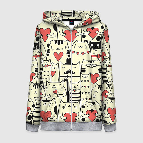 Женская толстовка на молнии Любящие котики / 3D-Меланж – фото 1