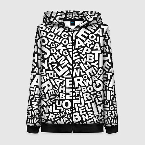 Женская толстовка на молнии Английский алфавит / 3D-Черный – фото 1