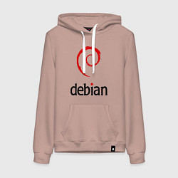 Толстовка-худи хлопковая женская Debian, цвет: пыльно-розовый