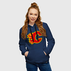 Толстовка-худи хлопковая женская Calgary Flames, цвет: тёмно-синий — фото 2