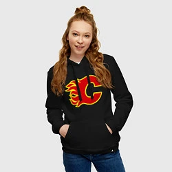 Толстовка-худи хлопковая женская Calgary Flames, цвет: черный — фото 2