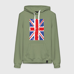 Толстовка-худи хлопковая женская Британский флаг, цвет: авокадо