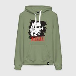 Толстовка-худи хлопковая женская Nirvana: Kurt Cobain, цвет: авокадо