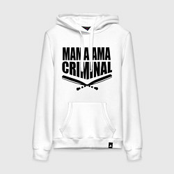 Толстовка-худи хлопковая женская Mama ama criminal, цвет: белый