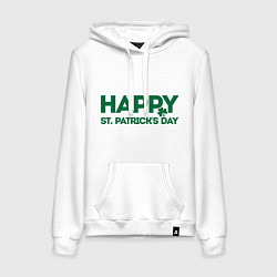 Толстовка-худи хлопковая женская Happy st. Patriks day, цвет: белый