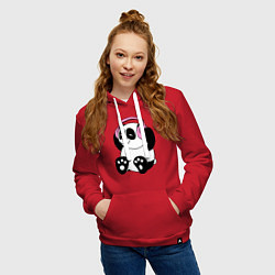 Толстовка-худи хлопковая женская Panda in headphones панда в наушниках, цвет: красный — фото 2
