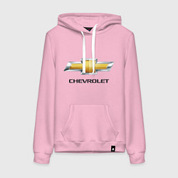 Толстовка-худи хлопковая женская Chevrolet логотип, цвет: светло-розовый
