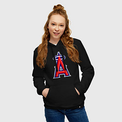 Толстовка-худи хлопковая женская Los Angeles Angels of Anaheim logo, цвет: черный — фото 2