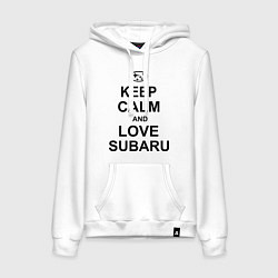 Толстовка-худи хлопковая женская Keep Calm & Love Subaru, цвет: белый