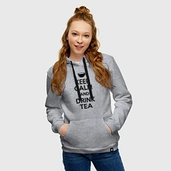 Толстовка-худи хлопковая женская Keep Calm & Drink Tea, цвет: меланж — фото 2