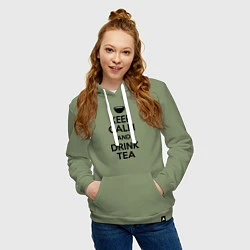 Толстовка-худи хлопковая женская Keep Calm & Drink Tea, цвет: авокадо — фото 2