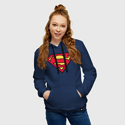 Толстовка-худи хлопковая женская Superman logo цвета тёмно-синий — фото 2