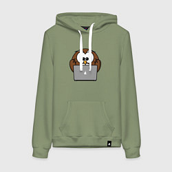 Толстовка-худи хлопковая женская Сова с ноутбуком, цвет: авокадо