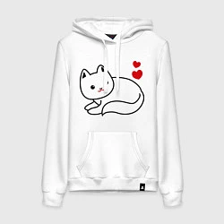 Толстовка-худи хлопковая женская Ласковый котик, цвет: белый