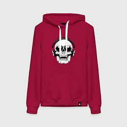 Толстовка-худи хлопковая женская Skull Music lover, цвет: маджента