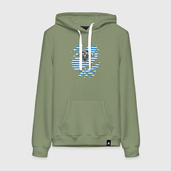 Толстовка-худи хлопковая женская Рваная тельняшка, цвет: авокадо