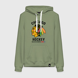 Толстовка-худи хлопковая женская CHICAGO BLACKHAWKS NHL, цвет: авокадо