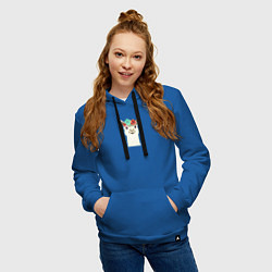 Толстовка-худи хлопковая женская Милая лама альпака с цветами, цвет: синий — фото 2