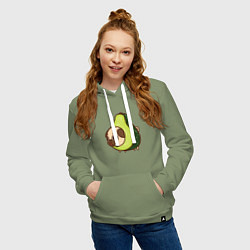 Толстовка-худи хлопковая женская Мопс-авокадо, цвет: авокадо — фото 2