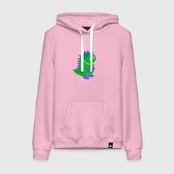 Толстовка-худи хлопковая женская Зеленый дракончик-динозаврик, цвет: светло-розовый