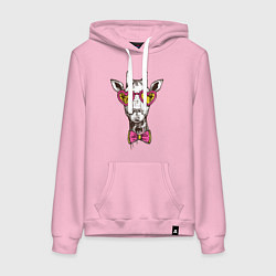 Толстовка-худи хлопковая женская Жираф с бабочкой, цвет: светло-розовый