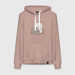 Толстовка-худи хлопковая женская Милые котики, цвет: пыльно-розовый