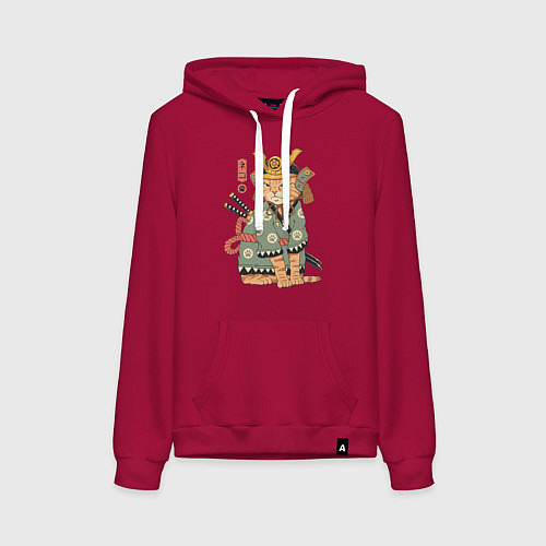 Женская толстовка-худи Кот Самурай / Маджента – фото 1