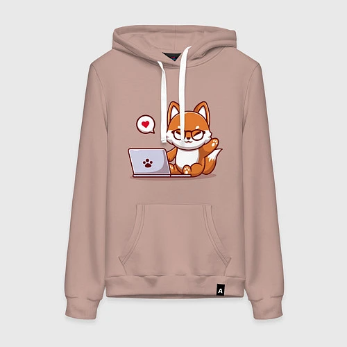 Женская толстовка-худи Cute fox and laptop / Пыльно-розовый – фото 1