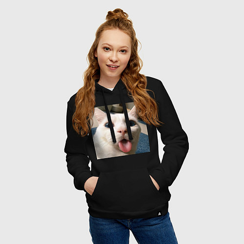Женская толстовка-худи Мем про кота / Черный – фото 3