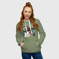 Толстовка-худи хлопковая женская Мем про кота, цвет: авокадо — фото 2