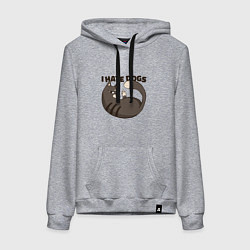 Толстовка-худи хлопковая женская I hate dogs Я ненавижу собак, цвет: меланж