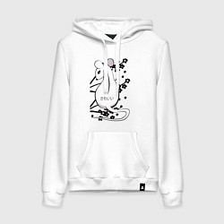 Толстовка-худи хлопковая женская Белая мышь, цвет: белый