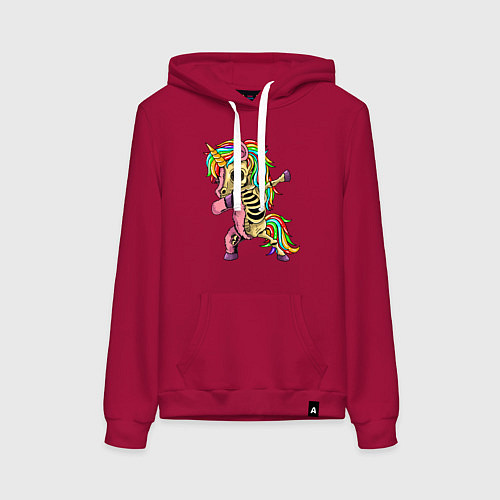 Женская толстовка-худи Единорог зомби dab / Маджента – фото 1