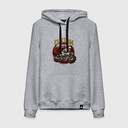 Толстовка-худи хлопковая женская Ретро мотоцикл, цвет: меланж