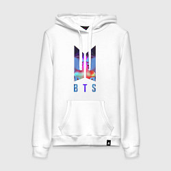 Толстовка-худи хлопковая женская Logo BTS, цвет: белый