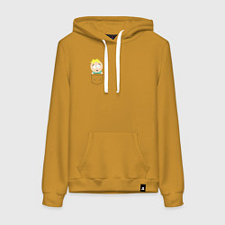 Толстовка-худи хлопковая женская Баттерс в кармане, цвет: горчичный