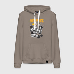 Толстовка-худи хлопковая женская Робот в бейсболке, цвет: утренний латте