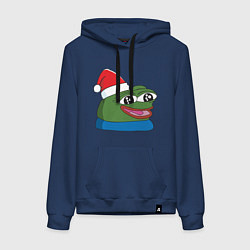 Толстовка-худи хлопковая женская Pepe, pepe happy, Пепе хеппи, pepe happy new year, цвет: тёмно-синий