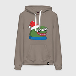 Толстовка-худи хлопковая женская Pepe, pepe happy, Пепе хеппи, pepe happy new year, цвет: утренний латте