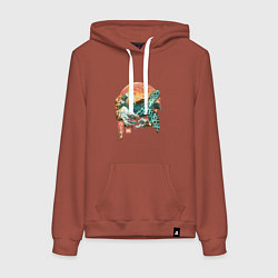 Толстовка-худи хлопковая женская Черепаха Япония, цвет: кирпичный