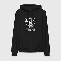 Толстовка-худи хлопковая женская Бруклин Нетс логотип, цвет: черный