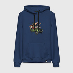 Толстовка-худи хлопковая женская Персонажи жожо едут на уазике джо джо, цвет: тёмно-синий