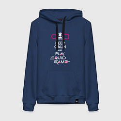 Толстовка-худи хлопковая женская Keep calm and play the squid gameм, цвет: тёмно-синий